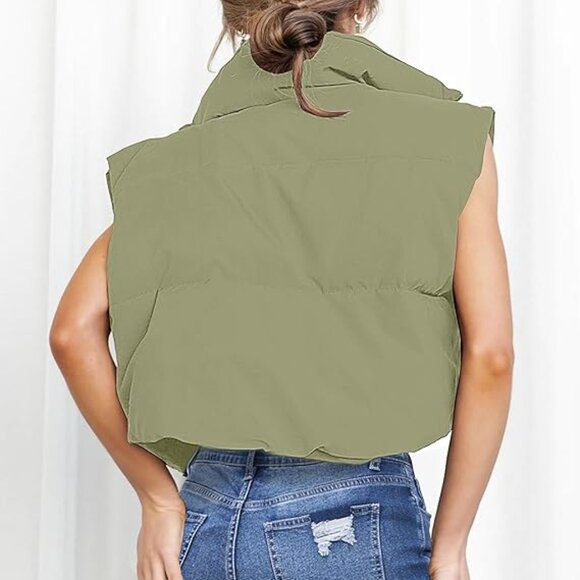 Cropped Puffer Vest Pea Green Women XL - Picture 3 of 12